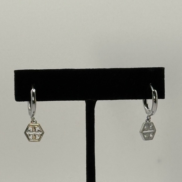 ✨ Tory Burch Silver Hexagon Drop Earrings - Picture 2 of 4